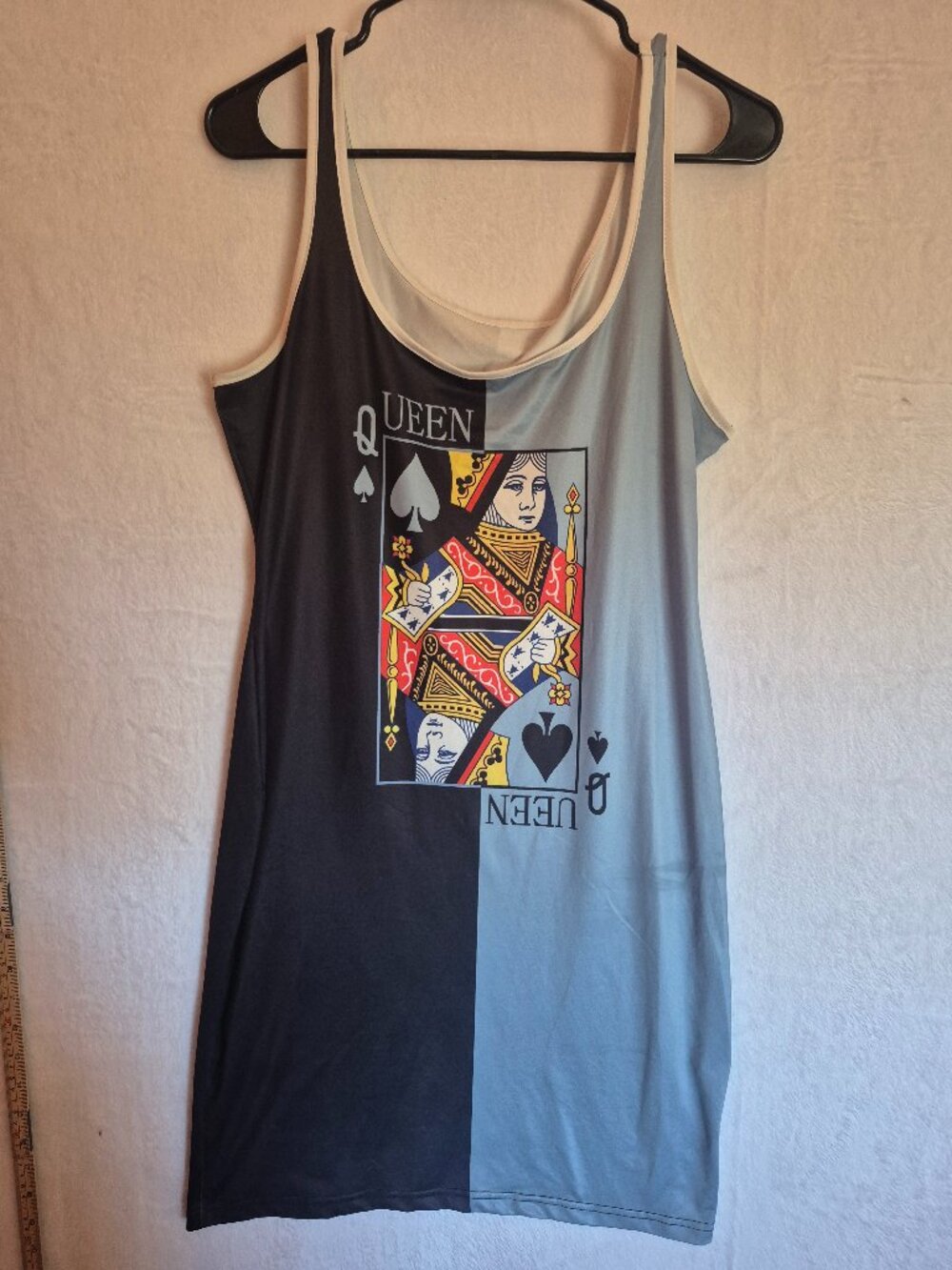 Queen of Spades Graphic Dress XL Color Block Split Blue Black Knee Length Tank
